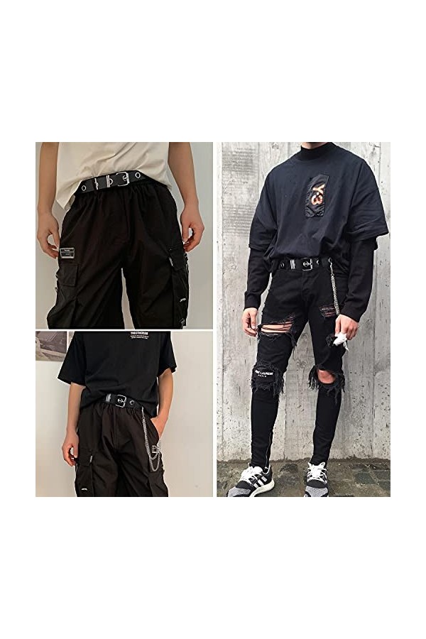 GSG GC2W21002 Ceinture à œillets pour femme en cuir synthétique avec chaîne métallique détachable style punk rock, Noir , tai