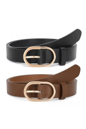WERFORU Lot de 2 ceintures en cuir pour femme avec boucle dorée, Noir + café., 120 cm