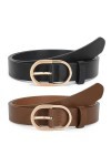 WERFORU Lot de 2 ceintures en cuir pour femme avec boucle dorée, Noir + café., 120 cm