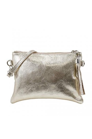 SH Leder - Anny G248 - Sac à bandoulière - En cuir véritable - 22 x 15 cm, or, Small