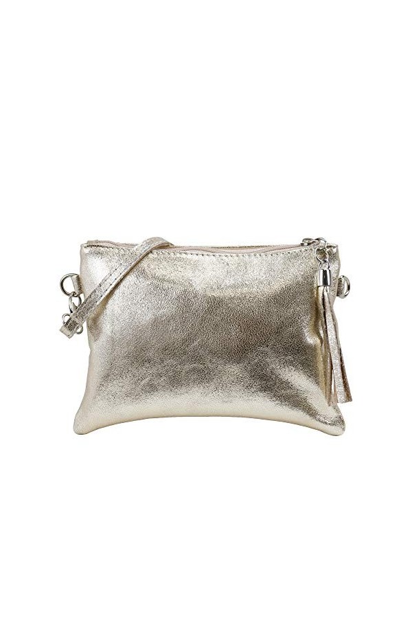 SH Leder - Anny G248 - Sac à bandoulière - En cuir véritable - 22 x 15 cm, or, Small