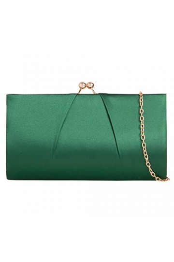 UShopUK Sac à main en satin pour mariage, bal de fin dannée, soirée, vert foncé, medium