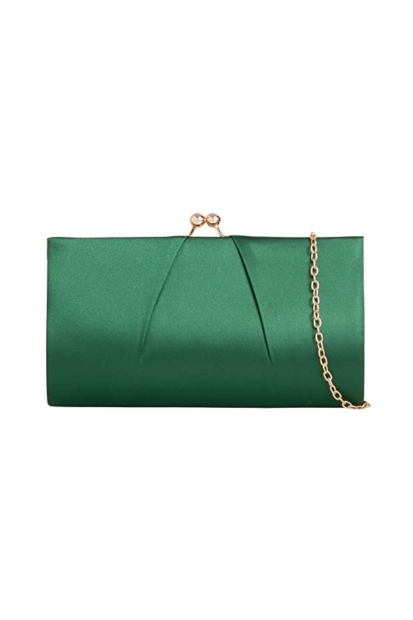 UShopUK Sac à main en satin pour mariage, bal de fin dannée, soirée, vert foncé, medium
