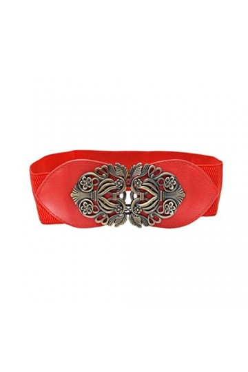 Ceinture élastique de style rétro, ceinture décorative large pour femmes, robes, chemises, Rouge, taille unique