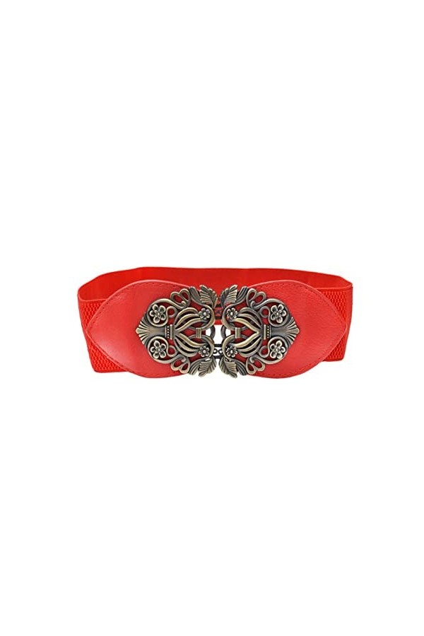 Ceinture élastique de style rétro, ceinture décorative large pour femmes, robes, chemises, Rouge, taille unique
