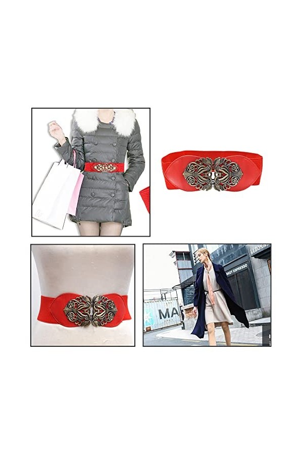 Ceinture élastique de style rétro, ceinture décorative large pour femmes, robes, chemises, Rouge, taille unique