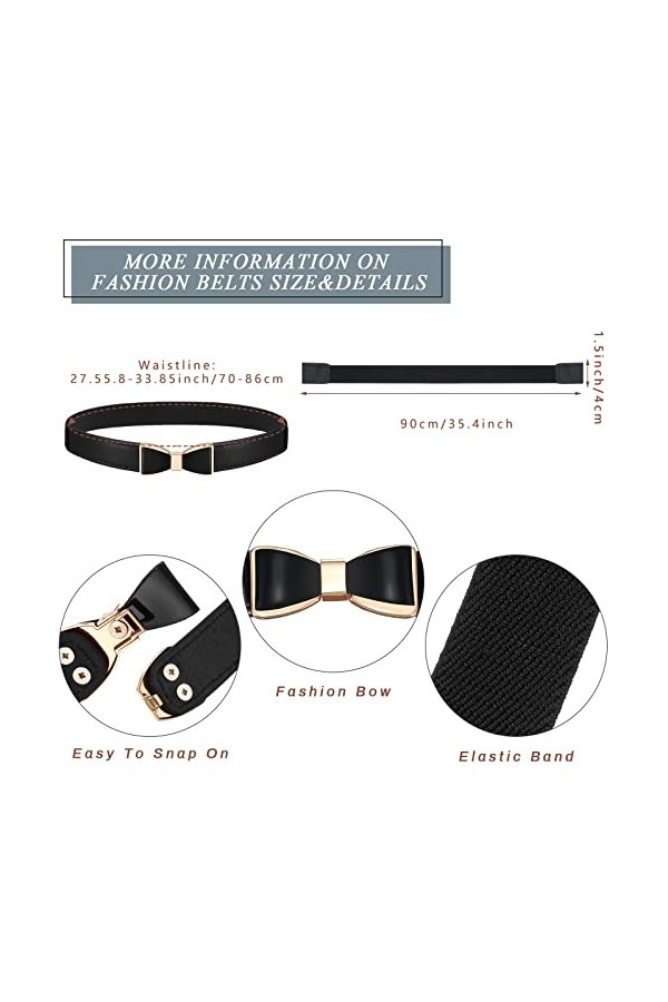 Ceinture Fine Élastique Ceinture Vintage Extensible pour Femmes, Noir