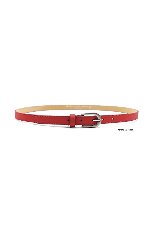 Van Der Rich ® - Ceinture Cuir Fine 2 cm Longueur Ajustable Made in Italy - Femme Rouge, 95cm 