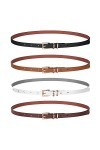 WERFORU Lot de 4 ceintures fines en cuir pour femme avec boucle dorée pour jeans, pantalons, robe, A-noir+blanc+marron+café, 
