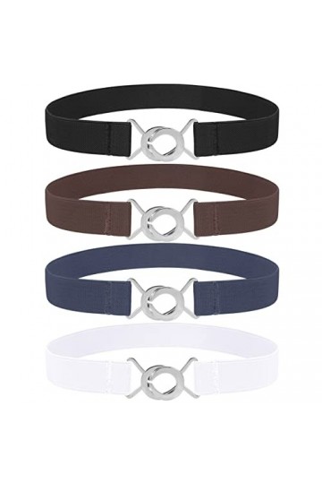 LEACOOLKEY Femmes Hommes Skinny Taille Élastique Ceinture Stretch Fine Ceinture pour Robe Jeans, C-noir+café+bleu+blanc, 70cm