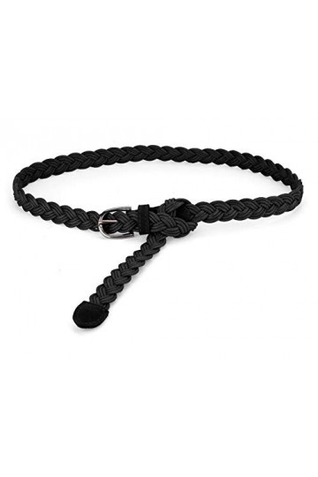 sourcing map Adjustable Mince Tressé Ceinture Corde Faux Cuir élastique Femmes Noir 24-35.8" taille