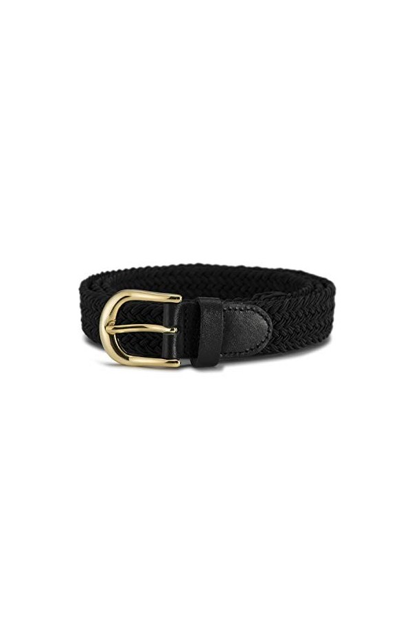 Streeze ceinture élastique pour femmes. 5 tailles. Extensible et tressée. 25 mm de largeur avec boucle en or Noir, XL 