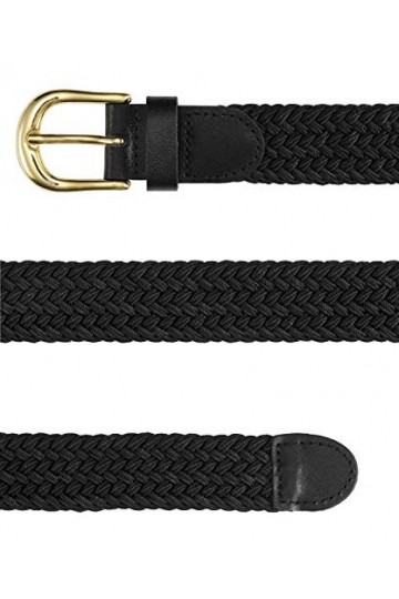 Streeze ceinture élastique pour femmes. 5 tailles. Extensible et tressée. 25 mm de largeur avec boucle en or Noir, XL 