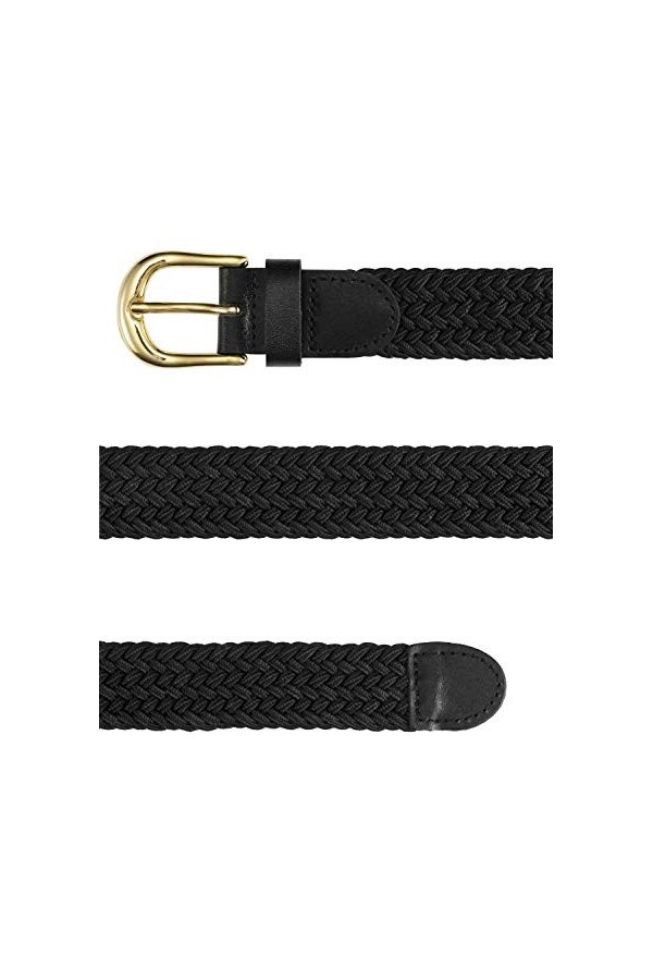 Streeze ceinture élastique pour femmes. 5 tailles. Extensible et tressée. 25 mm de largeur avec boucle en or Noir, XL 