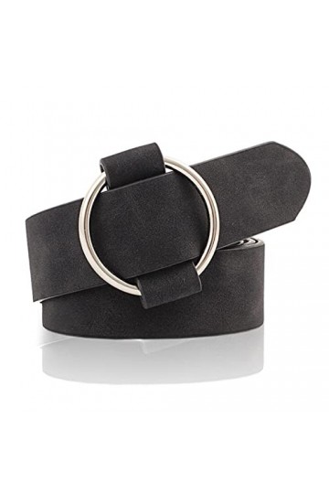 NiceYnn 3cm de Large Ceinture Femme en Faux Cuir sans Aiguille pour Jeans Pantalon Robe Veste Réglable Couleur Uni Noir