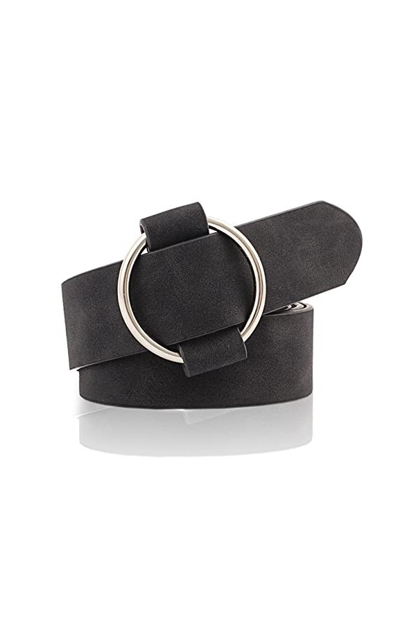 NiceYnn 3cm de Large Ceinture Femme en Faux Cuir sans Aiguille pour Jeans Pantalon Robe Veste Réglable Couleur Uni Noir