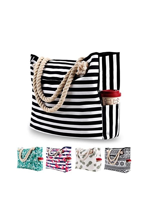 Grande Sac de Plage en Toile Femme Homme - XXL Cabas Sac Shopping Voyage Ete avec Boucle Magnétique, Sacs dépaule de Natatio