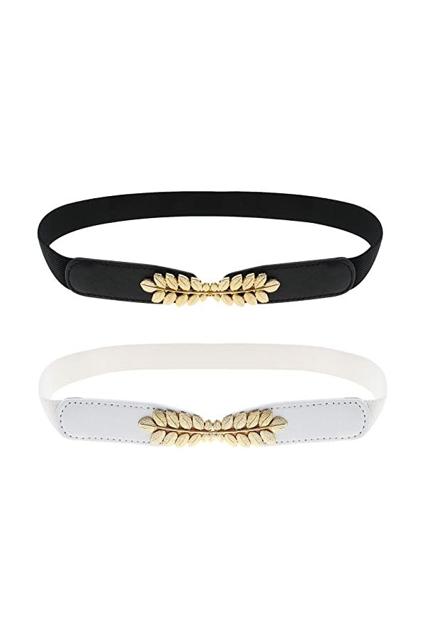 Be In Your Mind 2pcs Ceintures Élastiques à la Taille 65-90cm Réglable Motif de Feuille Femmes Ceinture Maigre avec Boucle de