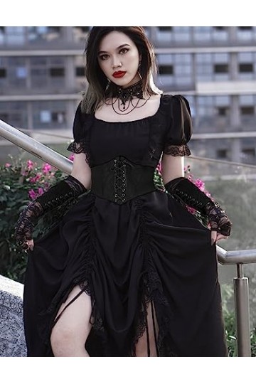 GRACE KARIN Ceinture Elastique Femme pour Robe Blouse Belt Ceinture avec Manches en Cuir Gothique Elegant Ensemble-Noir cl132