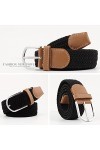 JK Home 105cm Ceinture Elastique Tressée pour Femme Boucle Ceintures Homme Extensible 3.3cm de Large Noir
