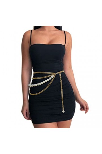 Ushiny Ceinture à maillons en métal doré pour femme - Réglable - Pour pantalons, robes, cosplay, fête, doré, M