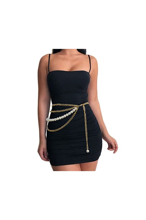 Ushiny Ceinture à maillons en métal doré pour femme - Réglable - Pour pantalons, robes, cosplay, fête, doré, M