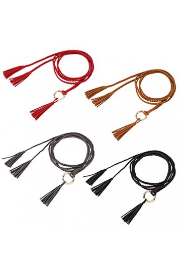 Ceinture en Cuir Maigre pour Femmes, Ceinture en Tressée, Mode Robe Ceinture Fine, Dames Décorative Chaîne Taille avec Gland 