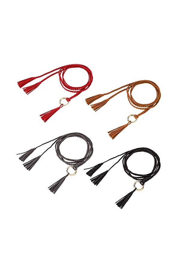 Ceinture en Cuir Maigre pour Femmes, Ceinture en Tressée, Mode Robe Ceinture Fine, Dames Décorative Chaîne Taille avec Gland