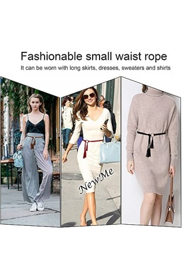 Ceinture en Cuir Maigre pour Femmes, Ceinture en Tressée, Mode Robe Ceinture Fine, Dames Décorative Chaîne Taille avec Gland 