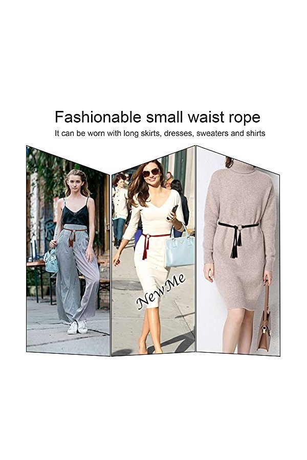 Ceinture en Cuir Maigre pour Femmes, Ceinture en Tressée, Mode Robe Ceinture Fine, Dames Décorative Chaîne Taille avec Gland