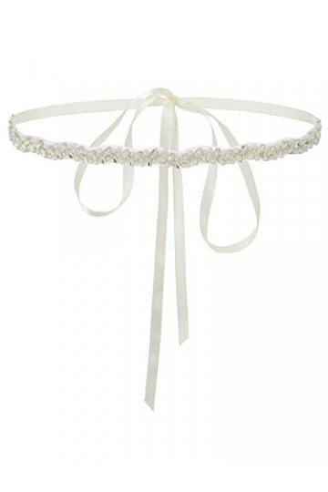 IYOU Ceinture de Mariée en Cristal Ceinture de Robe en Perles Ivoire Chic Prom Ceinture de Mariage avec Ruban pour Femmes