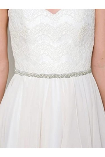 IYOU Ceinture de Mariée en Cristal Ceinture de Robe en Perles Ivoire Chic Prom Ceinture de Mariage avec Ruban pour Femmes