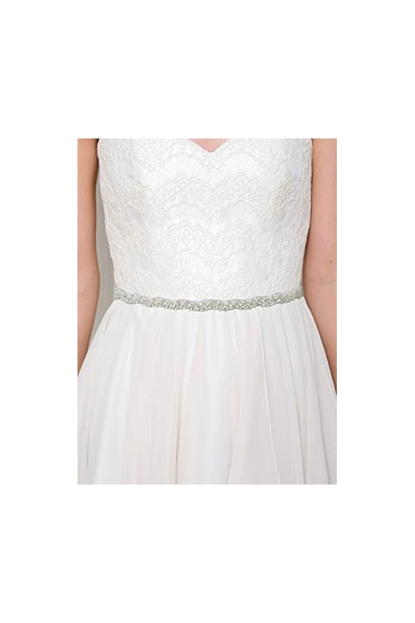 IYOU Ceinture de Mariée en Cristal Ceinture de Robe en Perles Ivoire Chic Prom Ceinture de Mariage avec Ruban pour Femmes