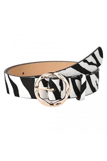 NiceYnn Vogue Ceinture Femme en Cuir Artificiel Décor Boucle Ronde Ajustable 3cm de Large Zèbre