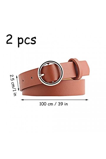 2 Pièces Ceinture Femme, Ceinture de Robe pour Femme avec Boucle Ronde, Ceintures En Cuir à La Mode, PU Cuir Ceinture, Ceintu