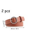 2 Pièces Ceinture Femme, Ceinture de Robe pour Femme avec Boucle Ronde, Ceintures En Cuir à La Mode, PU Cuir Ceinture, Ceintu
