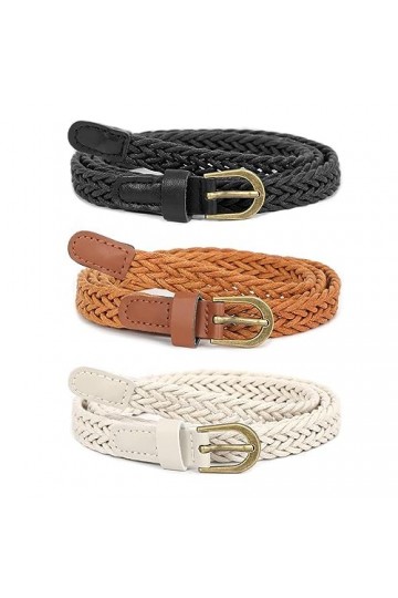 JasGood Ceinture fine pour femme - Tendance - Rétro - Tressée - Pour robe en jean, Noir/blanc/chameau, Gesamtlänge:107cm
