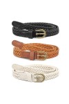 JasGood Ceinture fine pour femme - Tendance - Rétro - Tressée - Pour robe en jean, Noir/blanc/chameau, Gesamtlänge:107cm