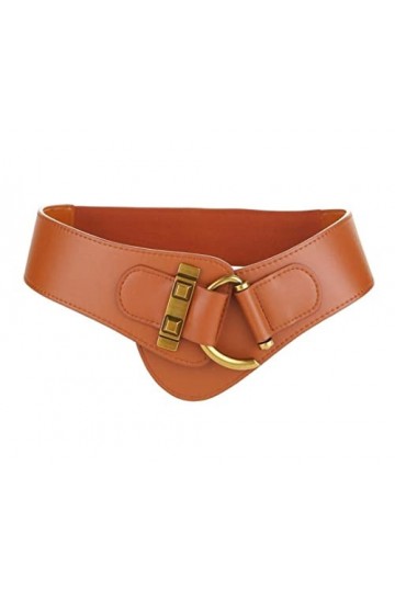 Diyafas Vintage Ceinture Large en Cuir pour Femme Corset Ceintures Élastique pour Robes Manteaux, Marron, Taille unique