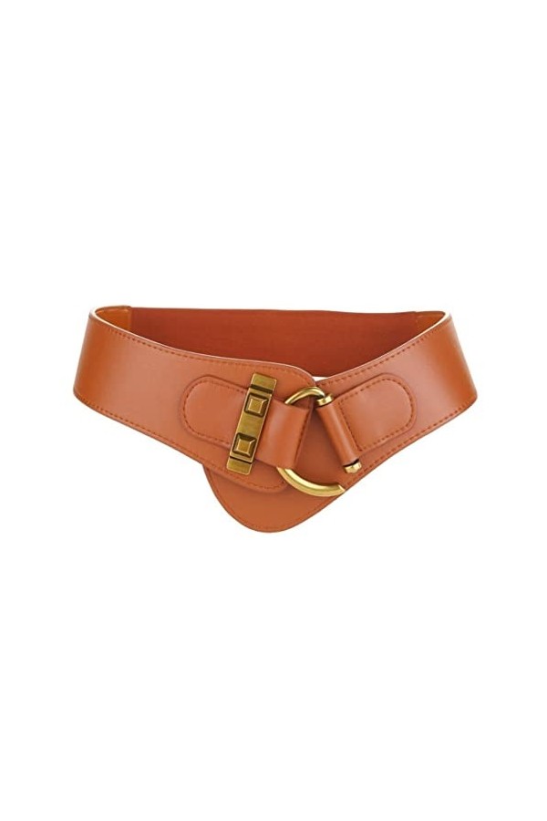 Diyafas Vintage Ceinture Large en Cuir pour Femme Corset Ceintures Élastique pour Robes Manteaux, Marron, Taille unique