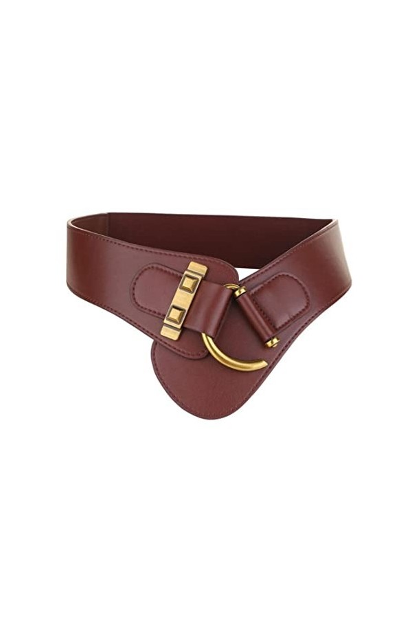 Diyafas Vintage Ceinture Large en Cuir pour Femme Corset Ceintures Élastique pour Robes Manteaux, Marron, Taille unique