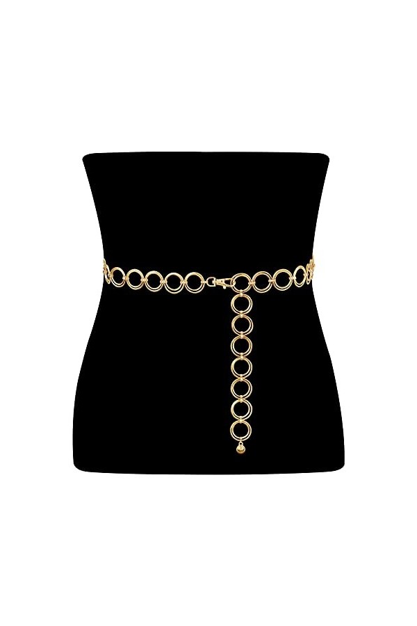 Chaîne de taille en métal pour femme or réglable Body Link ceinture mode ceinture pour robes en jean, 1-Doré, 53W