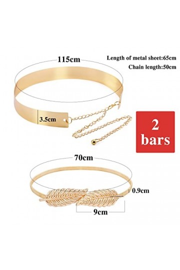 BETESSIN 2pcs Ceinture Femme Robe en Métal Or Réglable avec Chaîne Paillettes et Ceinture Feuilles dOr Accessoires Décoratif