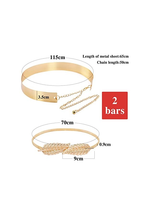 BETESSIN 2pcs Ceinture Femme Robe en Métal Or Réglable avec Chaîne Paillettes et Ceinture Feuilles dOr Accessoires Décoratif