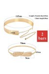 BETESSIN 2pcs Ceinture Femme Robe en Métal Or Réglable avec Chaîne Paillettes et Ceinture Feuilles dOr Accessoires Décoratif