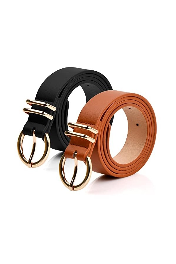 2 Pièces Ceinture en Cuir pour Femme, Ceinture Femme à la Mode Ceinture en Cuir Simple Ceinture Femme Elastique pour Robes Je