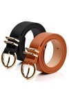 2 Pièces Ceinture en Cuir pour Femme, Ceinture Femme à la Mode Ceinture en Cuir Simple Ceinture Femme Elastique pour Robes Je