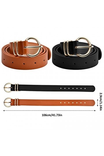 2 Pièces Ceinture en Cuir pour Femme, Ceinture Femme à la Mode Ceinture en Cuir Simple Ceinture Femme Elastique pour Robes Je
