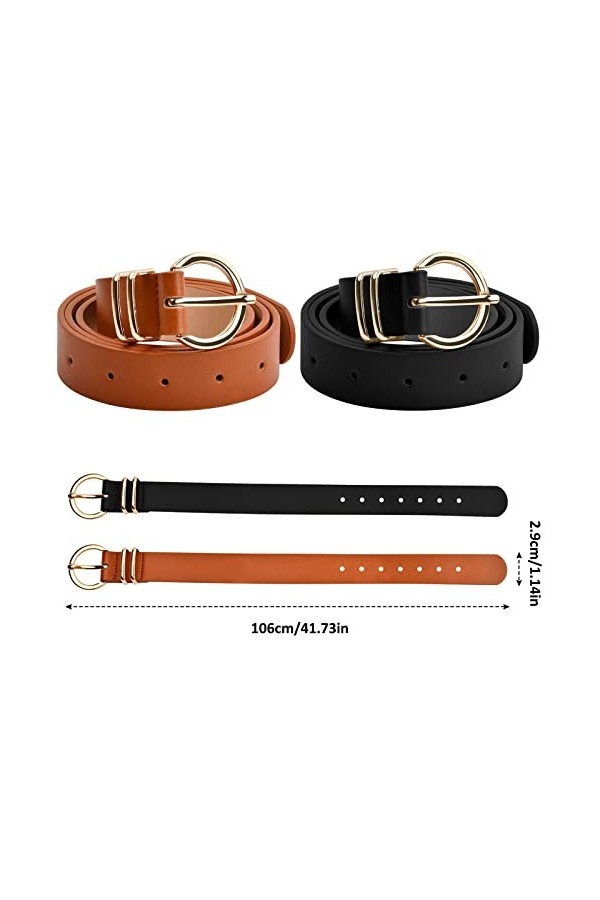 2 Pièces Ceinture en Cuir pour Femme, Ceinture Femme à la Mode Ceinture en Cuir Simple Ceinture Femme Elastique pour Robes Je