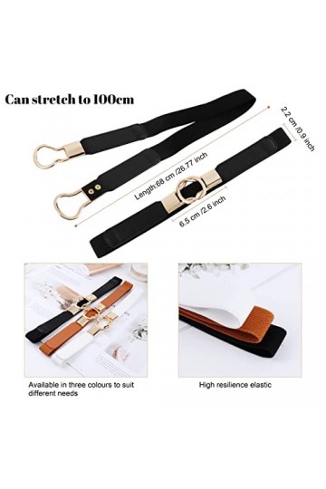 YiliYa Lot de 3 Ceintures Extensible pour Femme, Ceinture Stretch Vintage Ceinture Elastique Style Simple à la Mode pour Robe